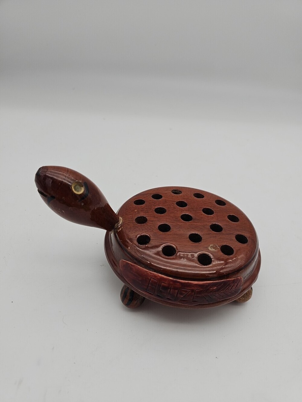 Vintage Handmade Hand Painted Wood Turtle Pen/Pencil Holder Cute Kitsch